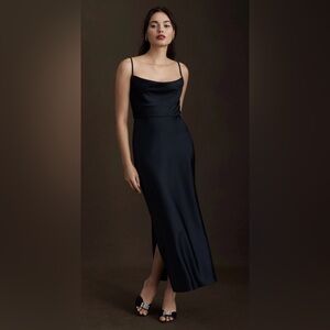 Anthropologie BHLDN Cali Satin Cowl-Neck Midi Slip Dress